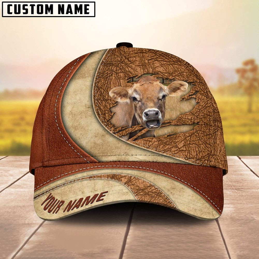 Custom Name Jersey Torn Leather Pattern Classic Cap Farm Cap Farmer Baseball Cap Gift For Farmer