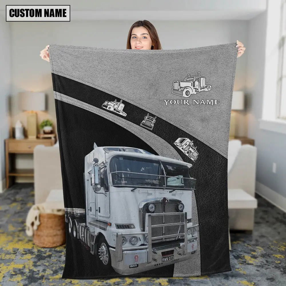 Custom Name Kenworth Trucker Blanket 2024 Farm Animal Blanket Presents For Farmers