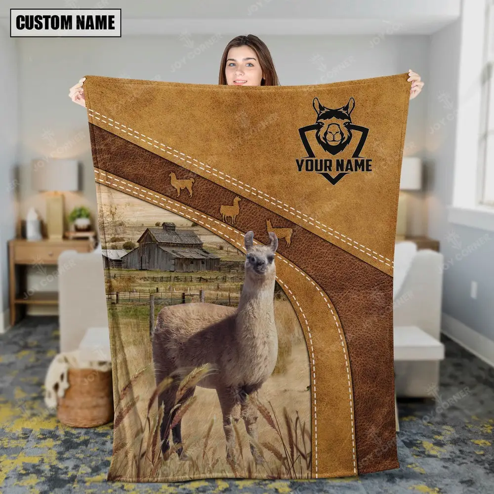 Custom Name Llama Brownie Background Blanket Farm Animal Blanket Presents For Farmers