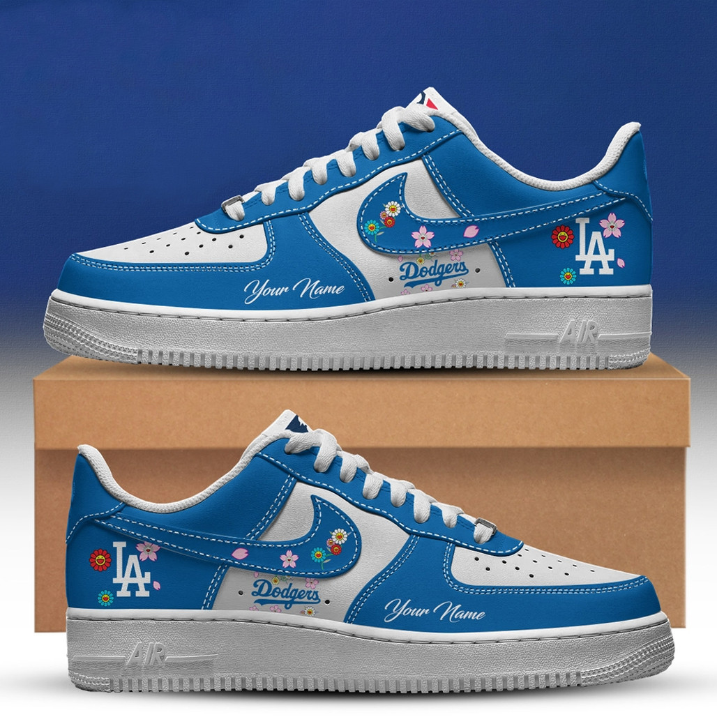 Custom Name Los Angeles Dodgers x Takashi Murakami Air Force 1 Shoes Sneakers Version 1 Custom Name Los Angeles Dodgers x Takashi Murakami Air Force 1 Shoes Sneakers Version 1 - Image 1
