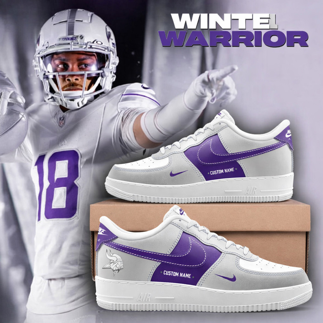 Custom Name Minnesota Vikings Football Winter Warrior Air Force 1 Shoes Sneakers Custom Name Minnesota Vikings Football Winter Warrior Air Force 1 Shoes Sneakers - Image 1