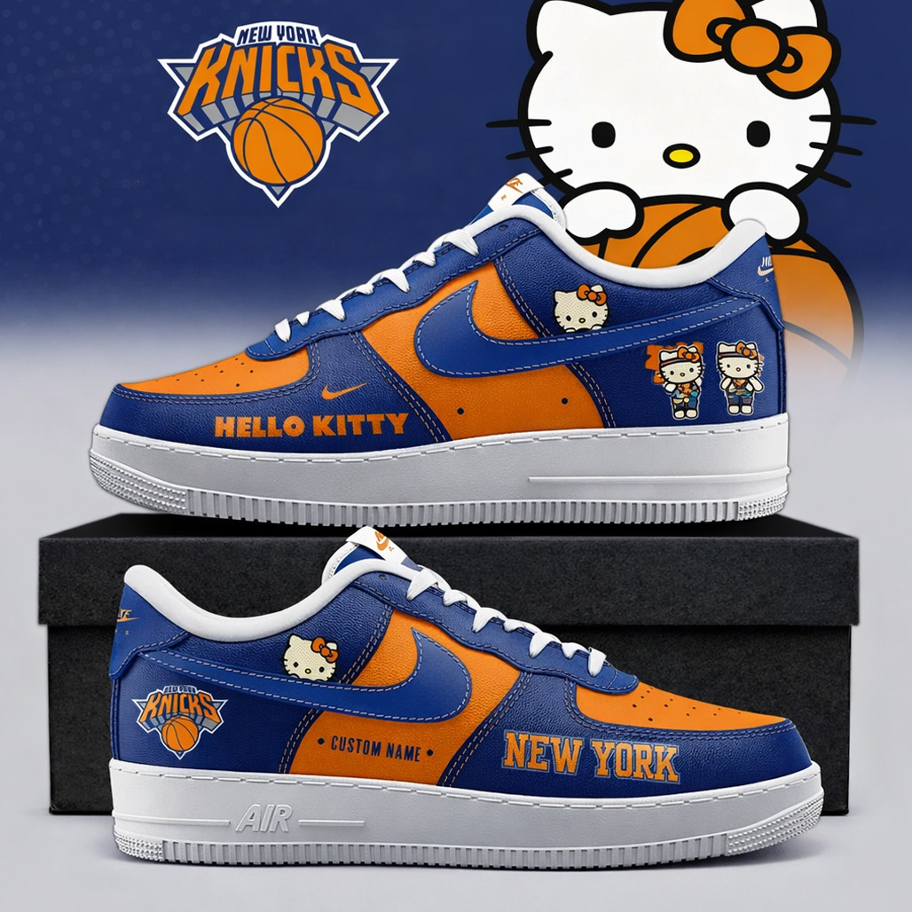 Custom Name New York Knicks x Hello Kitty Night 2026 Air Force 1 Shoes Sneakers Custom Name New York Knicks x Hello Kitty Night 2026 Air Force 1 Shoes Sneakers - Image 1