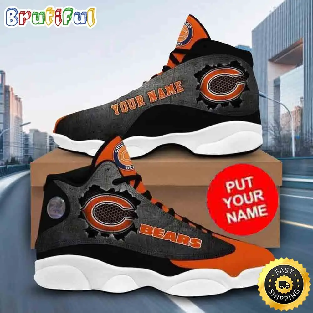 Custom Name NFL Chicago Bears Grey Black Orange Air Jordan 13 Shoes Printed Logo JD 13 Custom Name NFL Chicago Bears Grey Black Orange Air Jordan 13 Shoes Printed Logo JD 13 - Image 1
