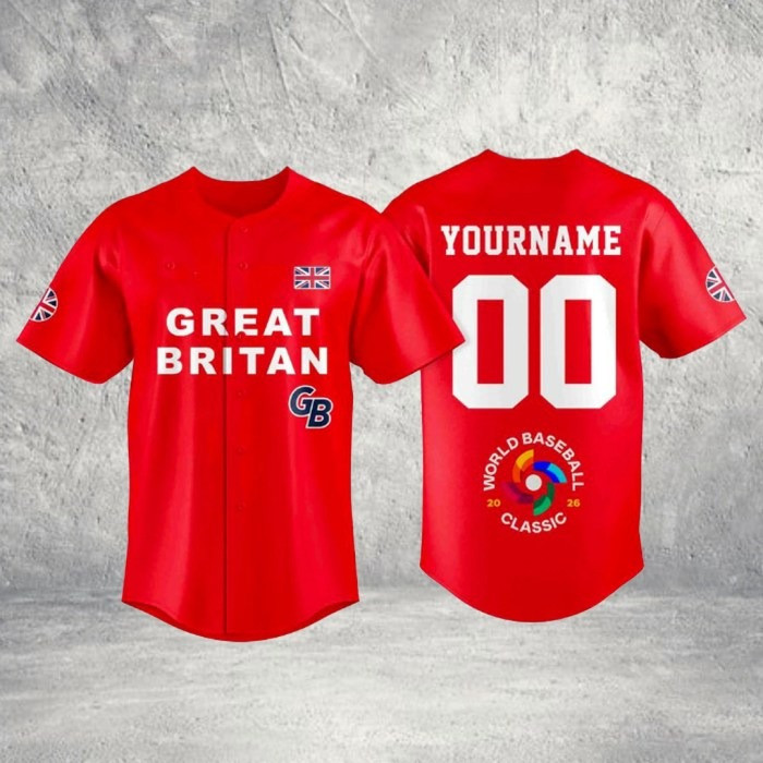 Custom Name Number Great Britain Baseball 2026 World Baseball Classic Jersey