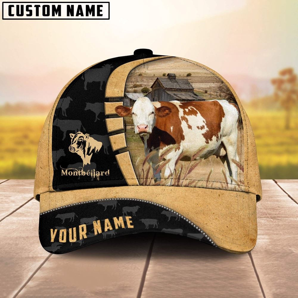 Custom Name Race Montb��liard Cattle 3D Cap Farm Cap Farmer Baseball Cap Gift For Farmer