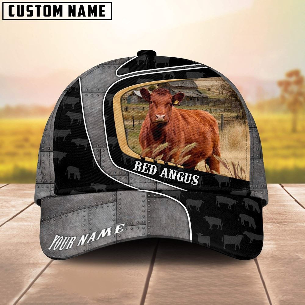 Custom Name Red Angus Metal Pattern Cap Farm Cap Farmer Baseball Cap Gift For Farmer