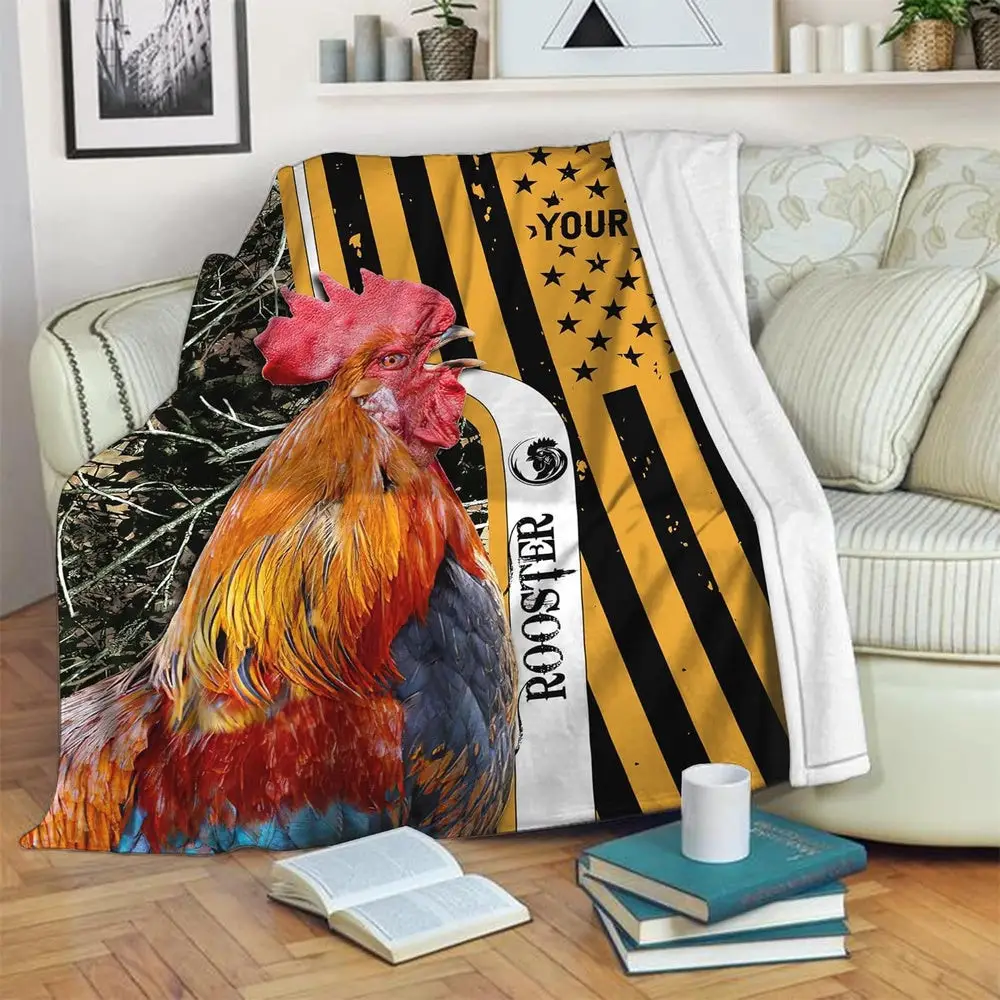 Custom Name Rooster Chickens 3D Printed Blanket Presents For Farmers