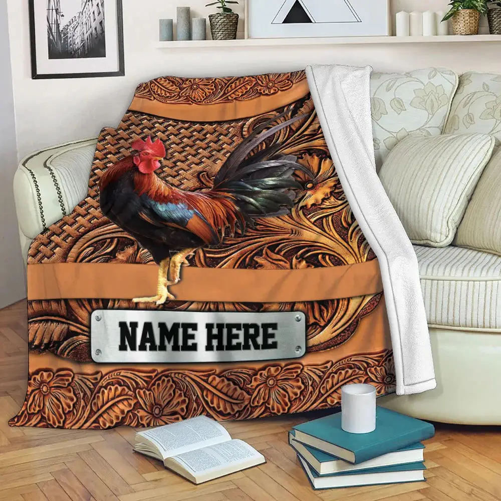 Custom Name Rooster Chickens Sheridan Style Blanket Presents For Farmers