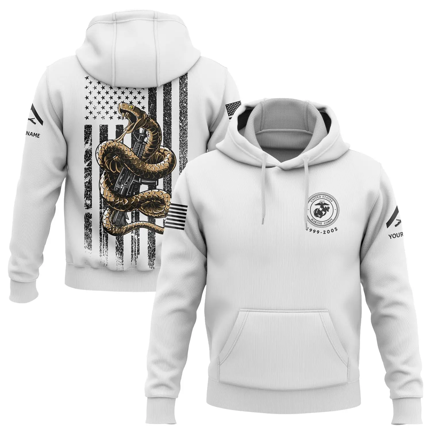 Custom Name Snake American Flag MilitaryHoodie Memorial Day Gift For Men