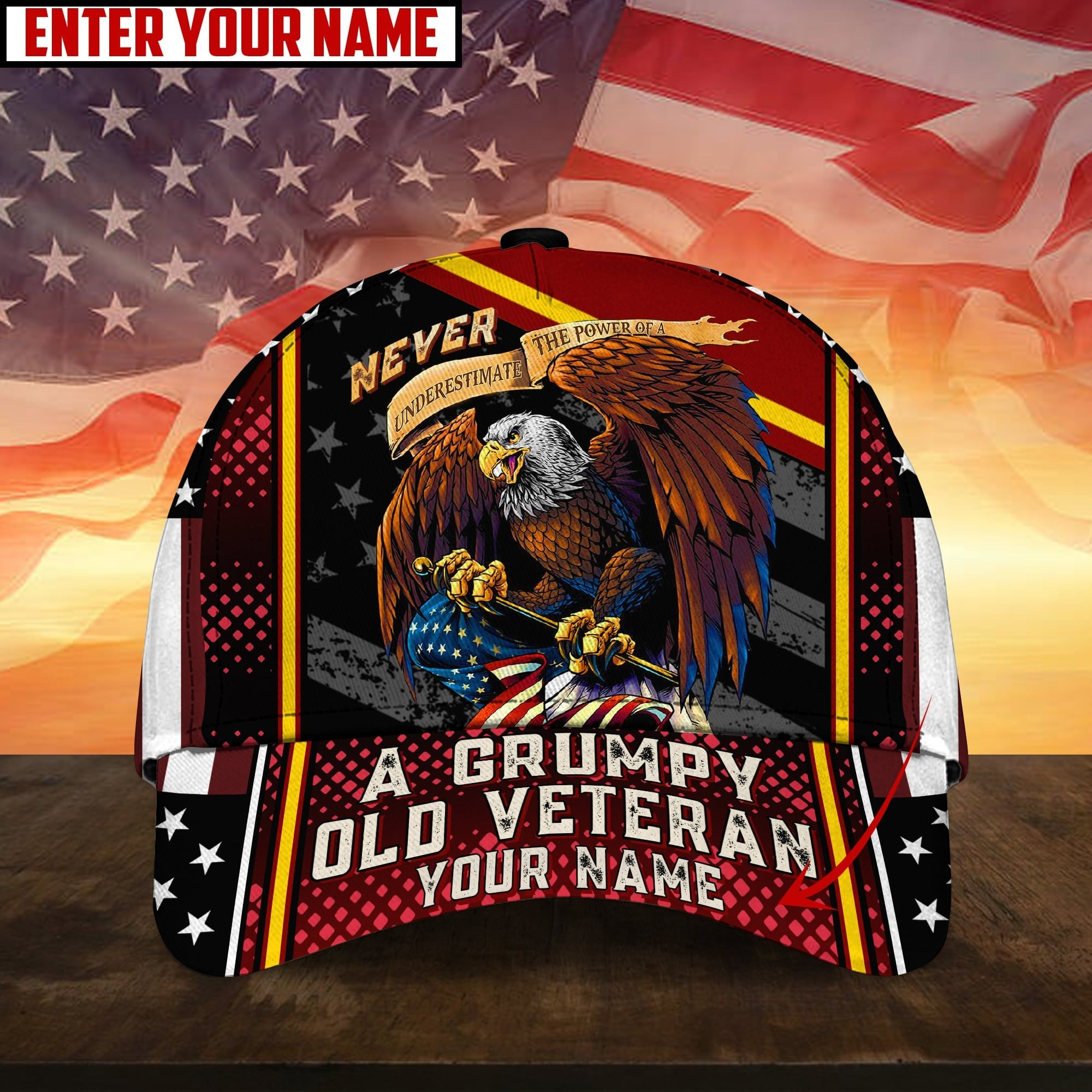 Custom Name U.S Veteran Hat Never Underestimate The Power Of A Grumpy Old Veteran Hat