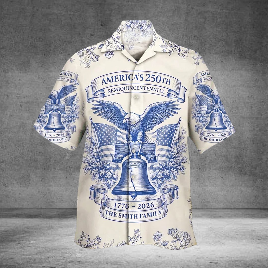 Custom Name USA 250th Anniversary 1776-2026 Hawaiian Shirt America Birthday Gift