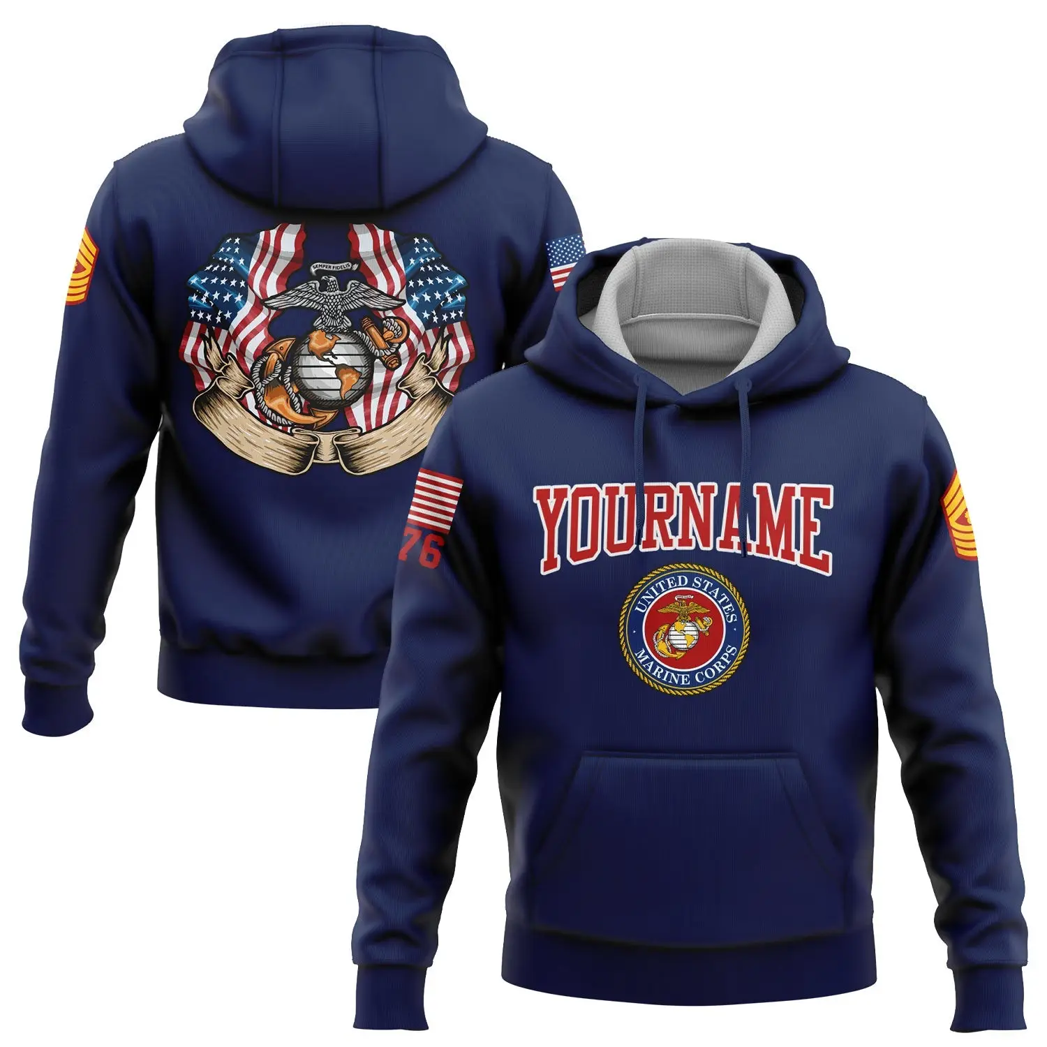 Custom Navy 1776 American Flag Hoodie U.S Marine Corps Military Clothes Great Gift For Her