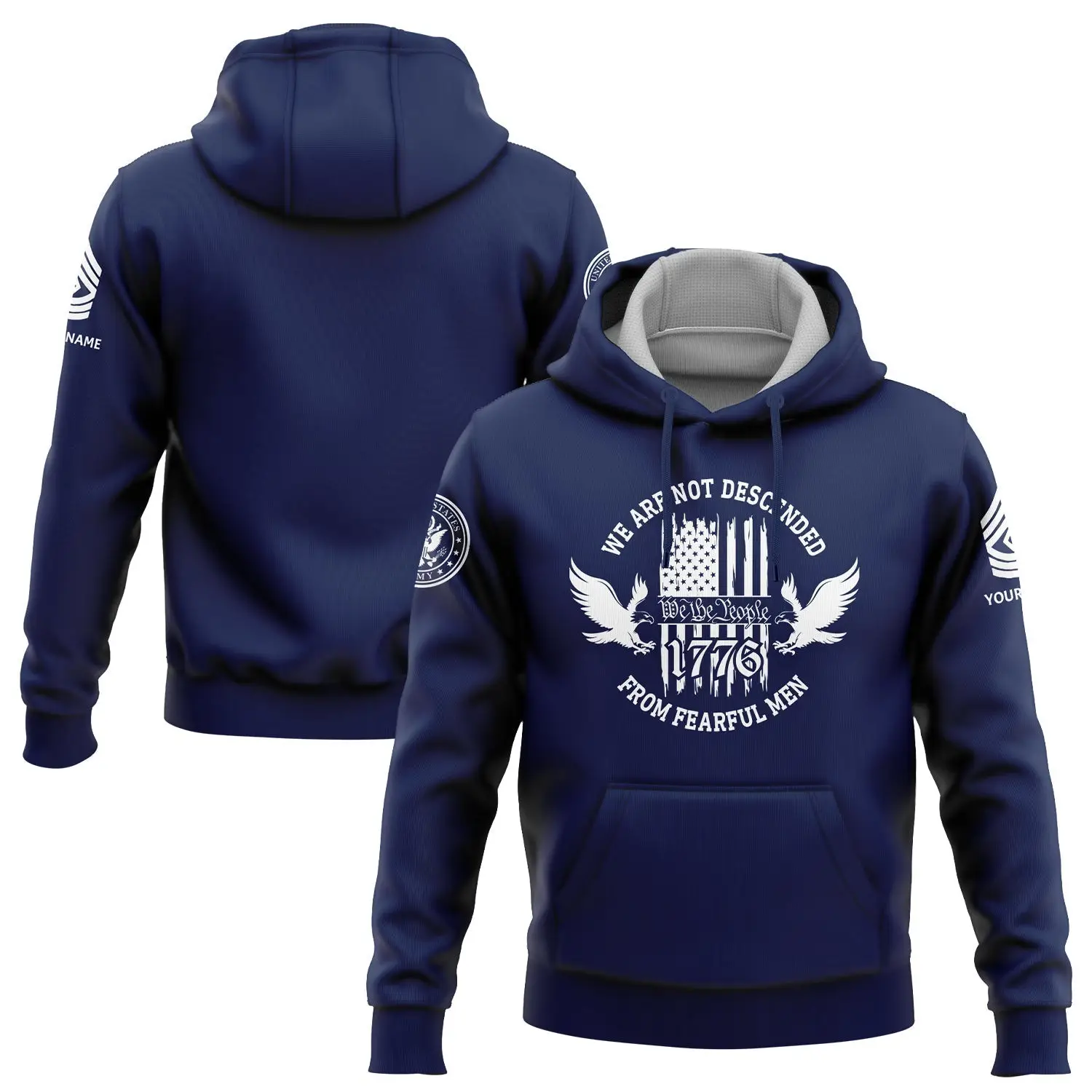 Custom Navy 1776 We Are Not Descended Hoodie From Fearful Men Military Clothes Gift For Mom