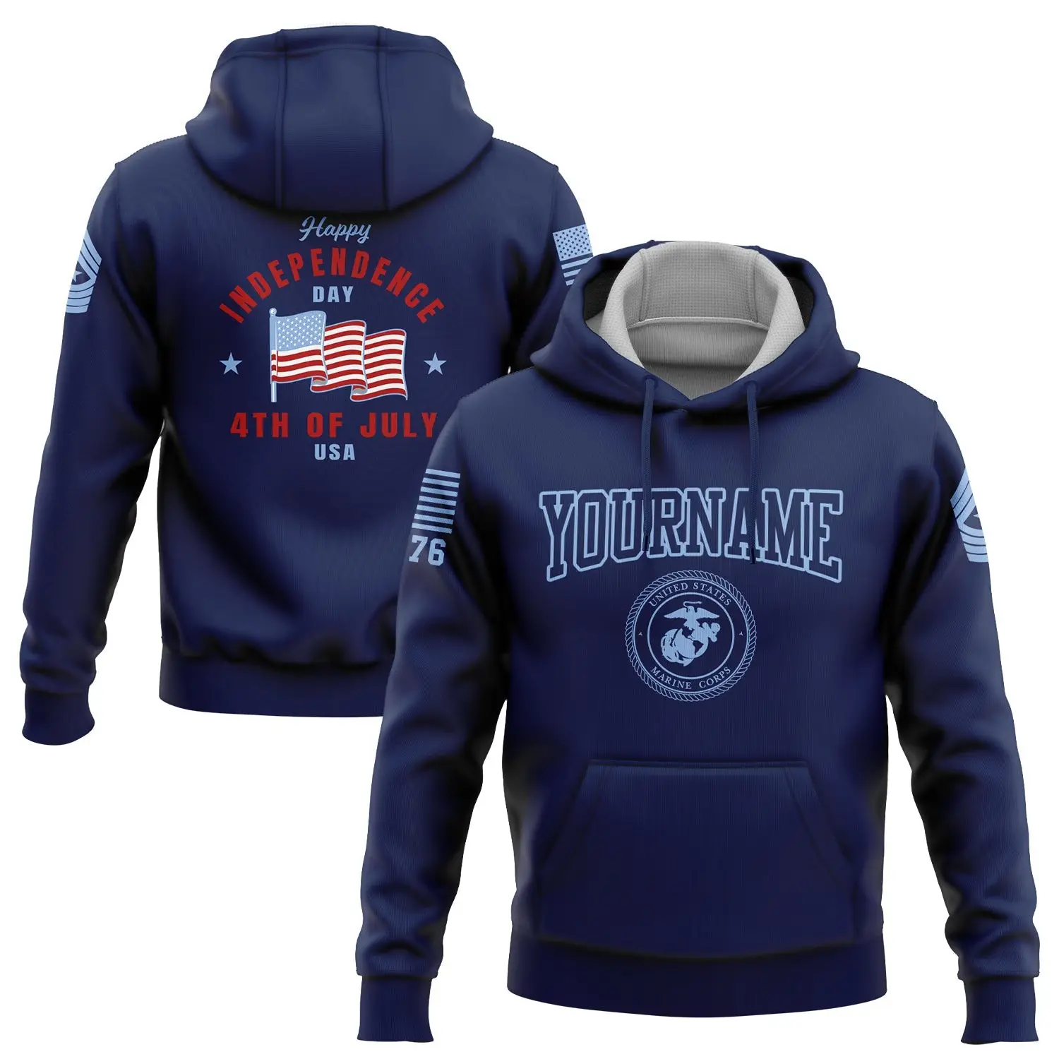 Custom Navy 4th Of July American Flag Hoodie Independence Day Clothes Gift Ideas For Her
