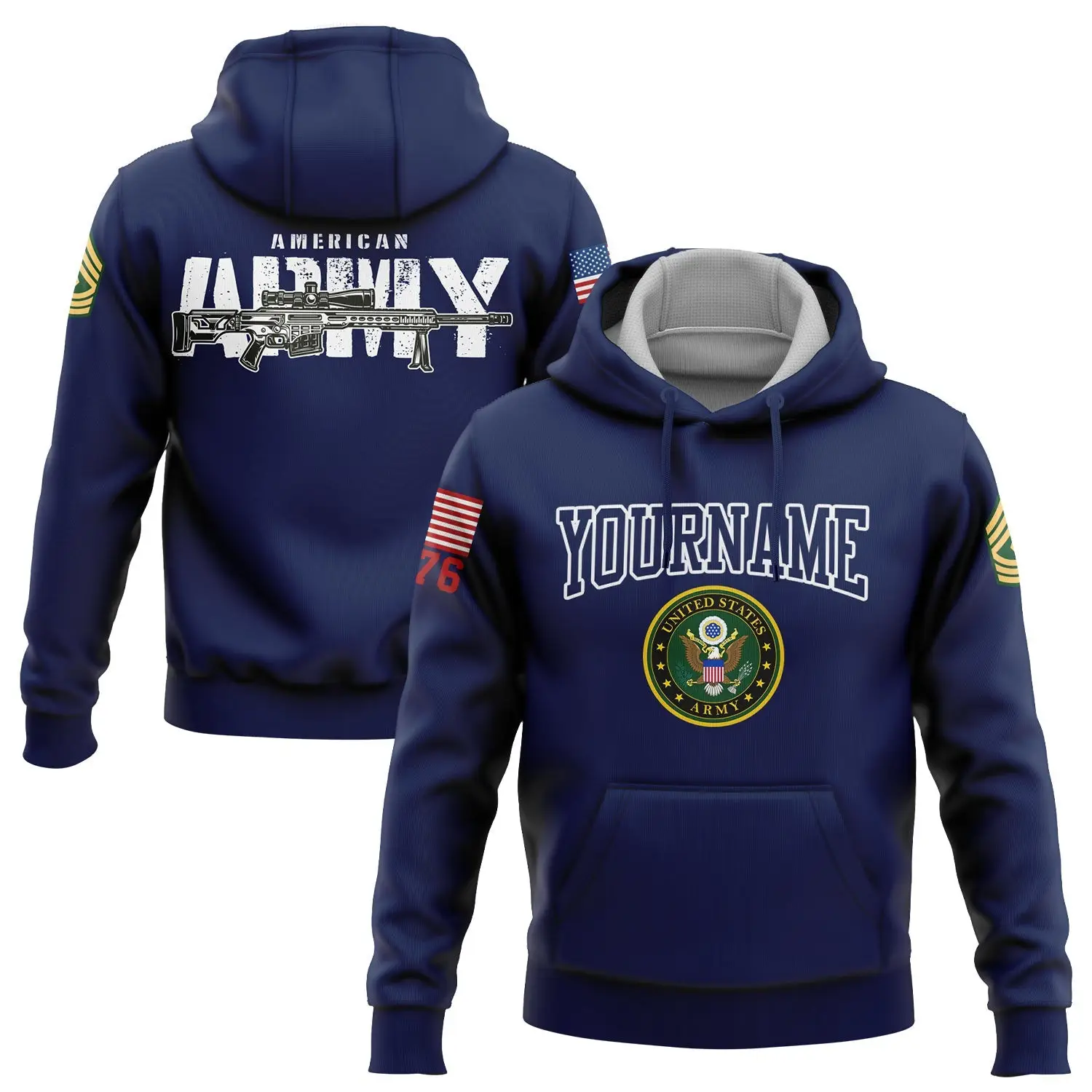 Custom Navy Barrett 1776 American Flag Hoodie U.S Army Military Apparel Gift For Him