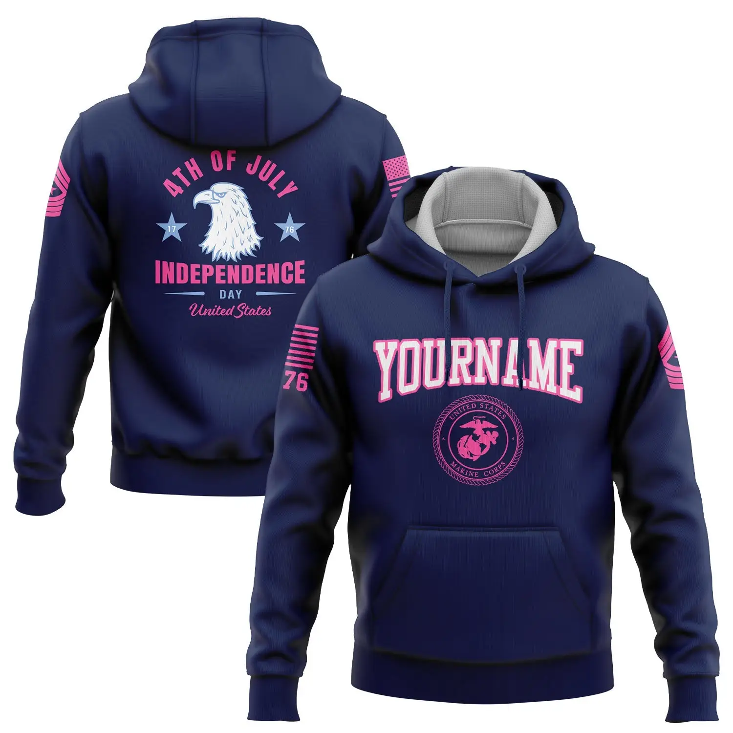 Custom Navy Eagle 4th Of July Military Hoodie U.S Independence Day Apparel Gift For Him