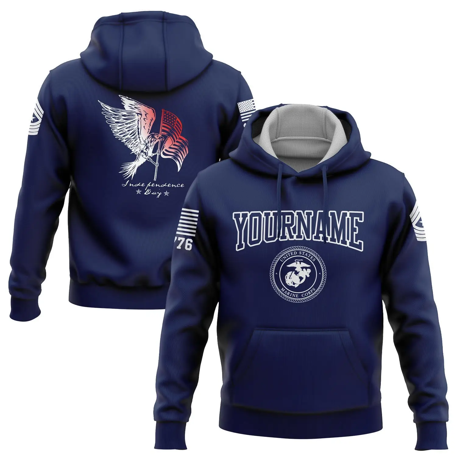Custom Navy Eagle American Flag Military Hoodie U.S Independence Day Apparel Gift For Him