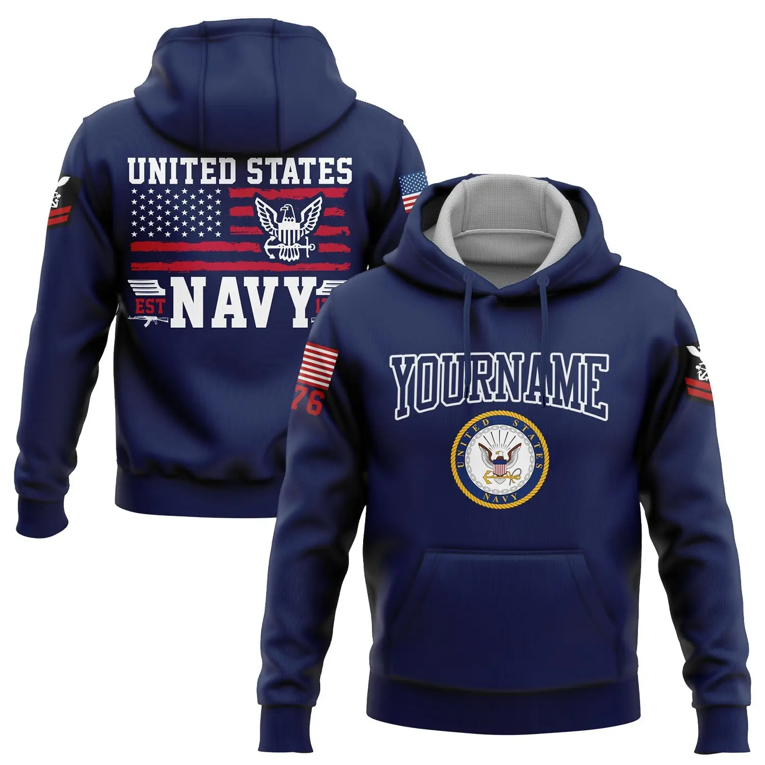 Custom Navy Est 1775 American Flag Hoodie U.S Navy Military Apparel Gift For Daughter