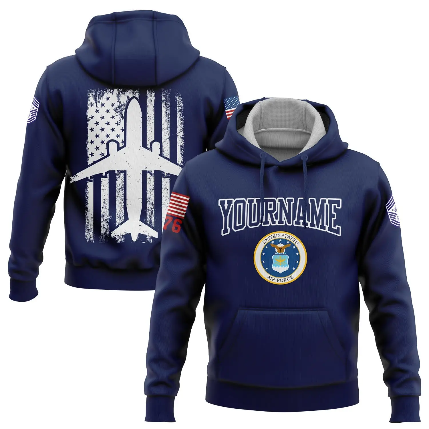 Custom Navy Fighter 1776 American Flag Hoodie U.S Air Force Military Apparel Gift For Daughter