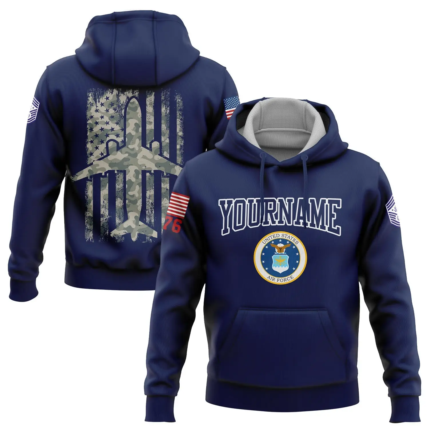 Custom Navy Fighter 1776 American Flag Hoodie U.S Air Force Military Apparel Gift For Her