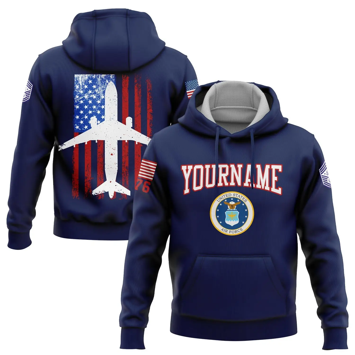 Custom Navy Fighter 1776 American Flag Hoodie U.S Air Force Military Apparel Gift For Son