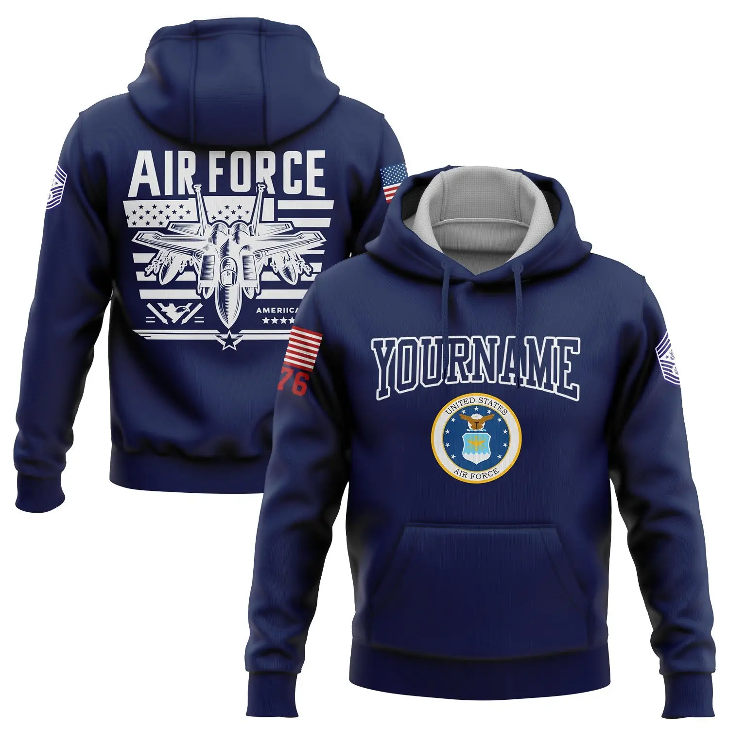 Custom Navy Fighter 1776 American Flag Hoodie U.S Air Force Military Clothes Gift For Dad