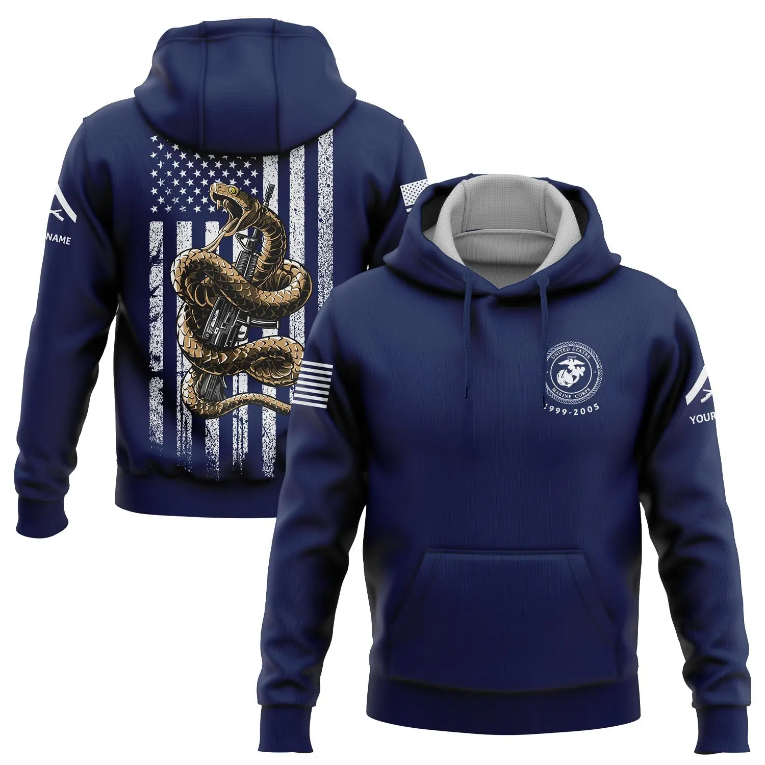 Custom Navy Snake American Flag Military Hoodie Memorial Day Unusual Clothes Gift For Him