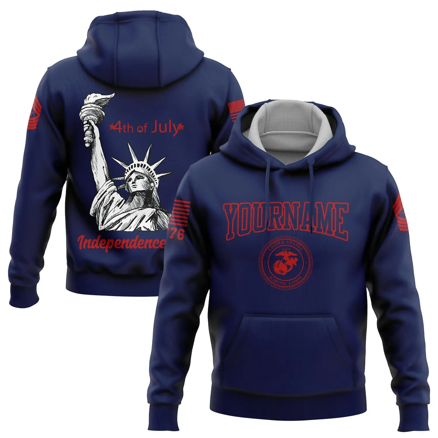 Custom Navy The Statue Of Liberty 4th Of July Hoodie Independence Day Clothes Gift For Him