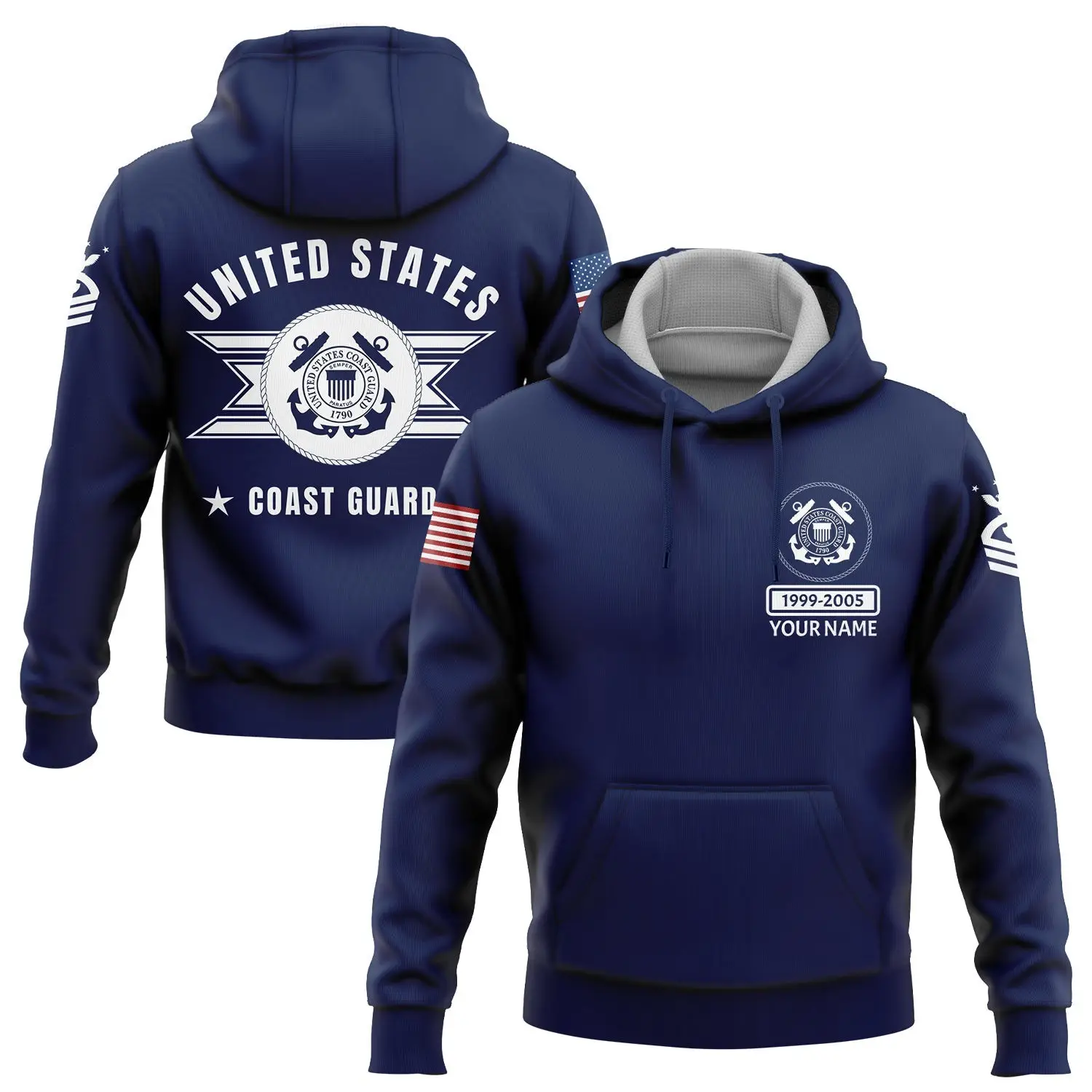 Custom Navy U.S Coast Guard Military Hoodie 1999 2005 United States Gift Ideas For Her