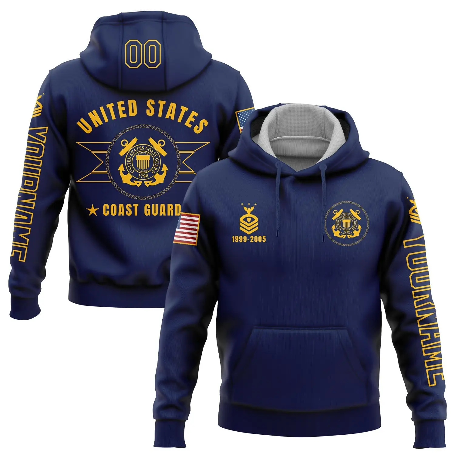 Custom Navy U.S Coast Guard Military Hoodie 1999 2005 United States Gift Ideas For Him