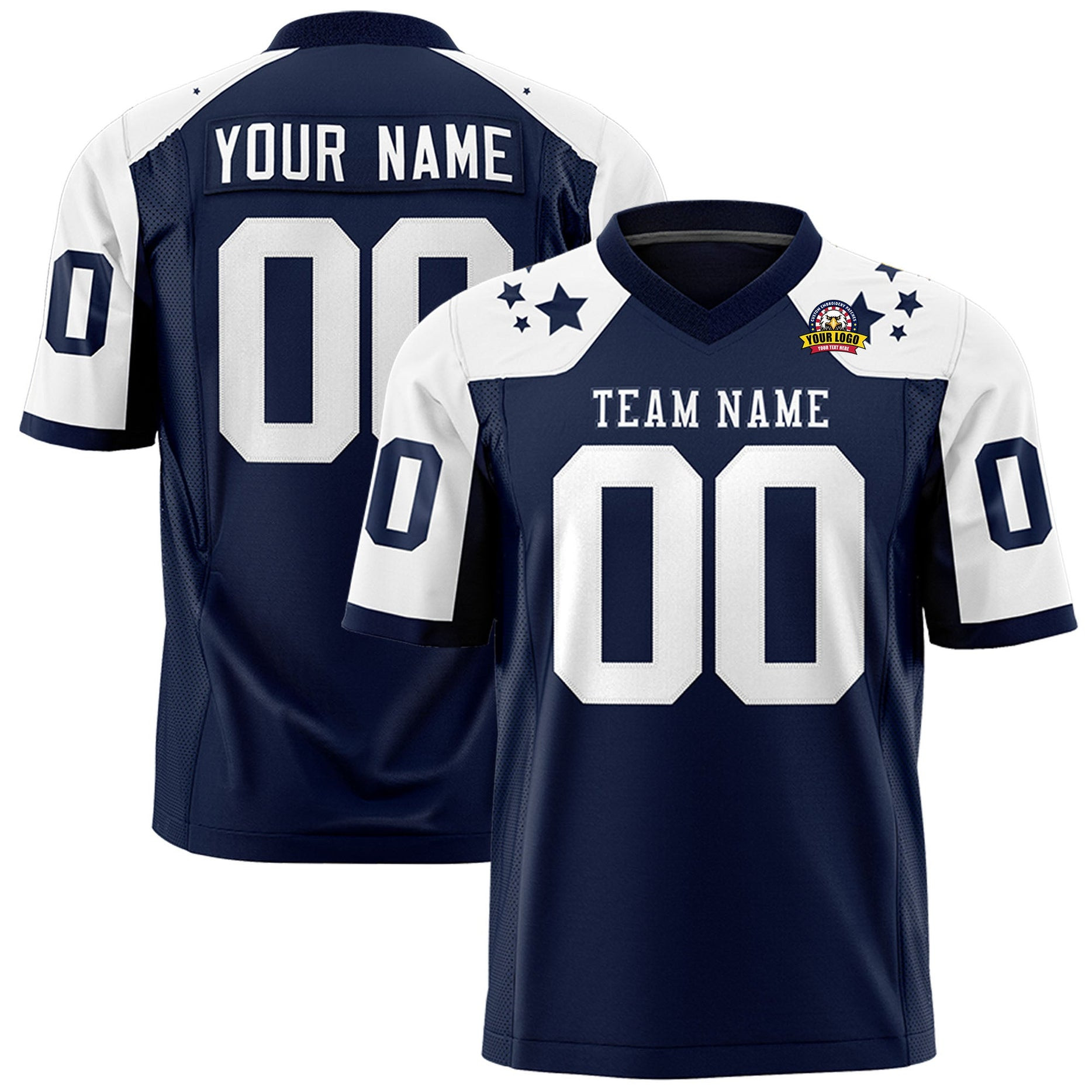 Custom Navy White Personalized Shoulder Star Pattern Football Jersey