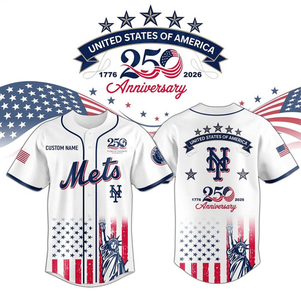 Custom New York Mets USA 250Th Anniversary Baseball Jersey 1776 2026 Mets Merch Fans Gifts