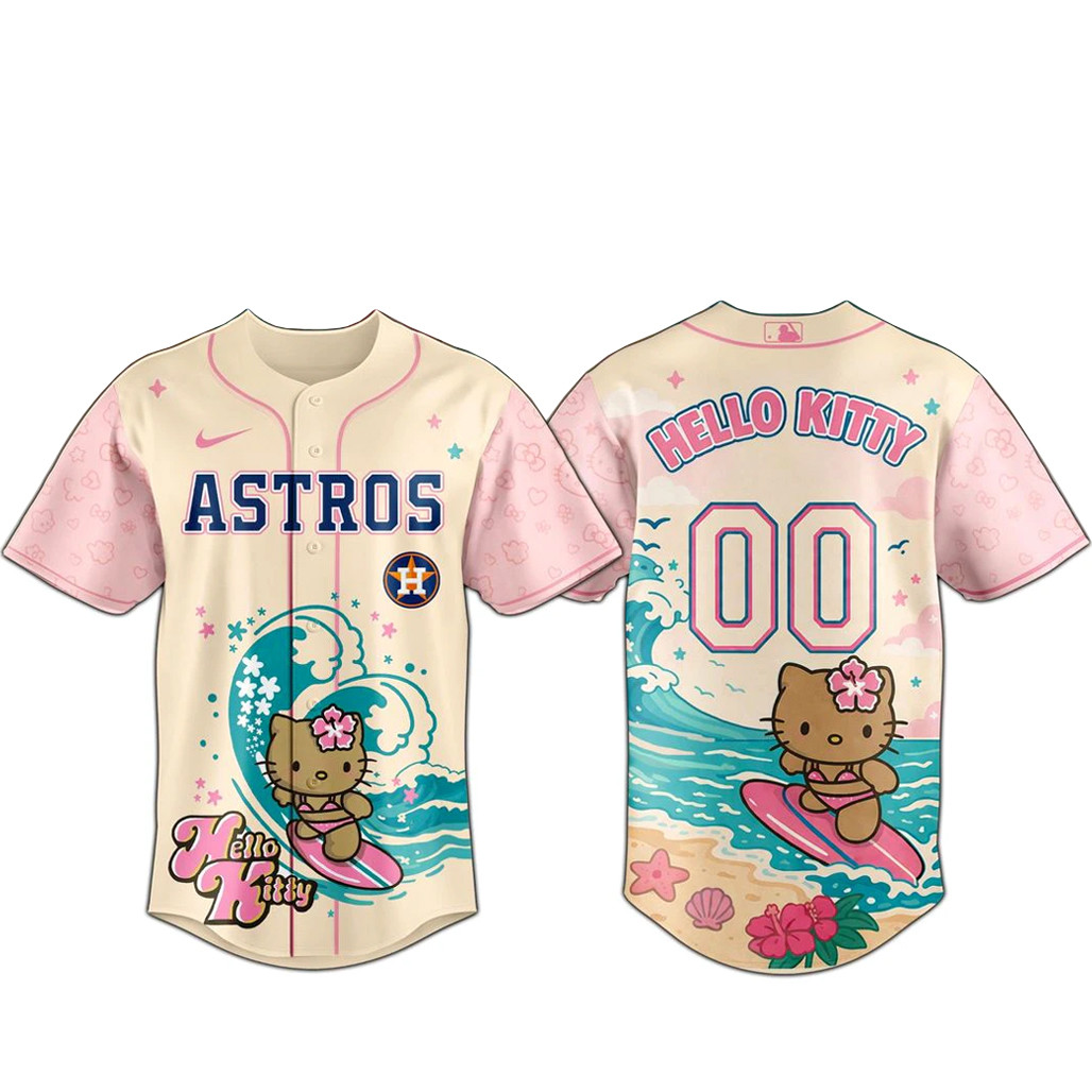 Custom Number Houston Astros x Hello Kitty Surfing Kawaii Summer 2026 Baseball Jersey