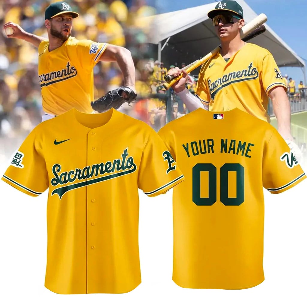 Custom Oakland Athletics Gold Sacramento Jersey 2026 Athletics Merch Gifts For Baseball Fans