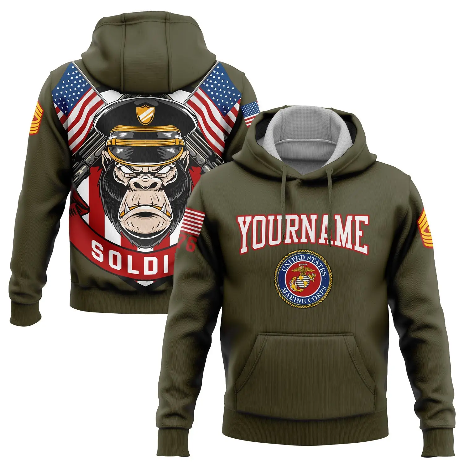 Custom Orangutan Soldier 1776 American Hoodie U.S Marine Corps Military Apparel Gift For Him