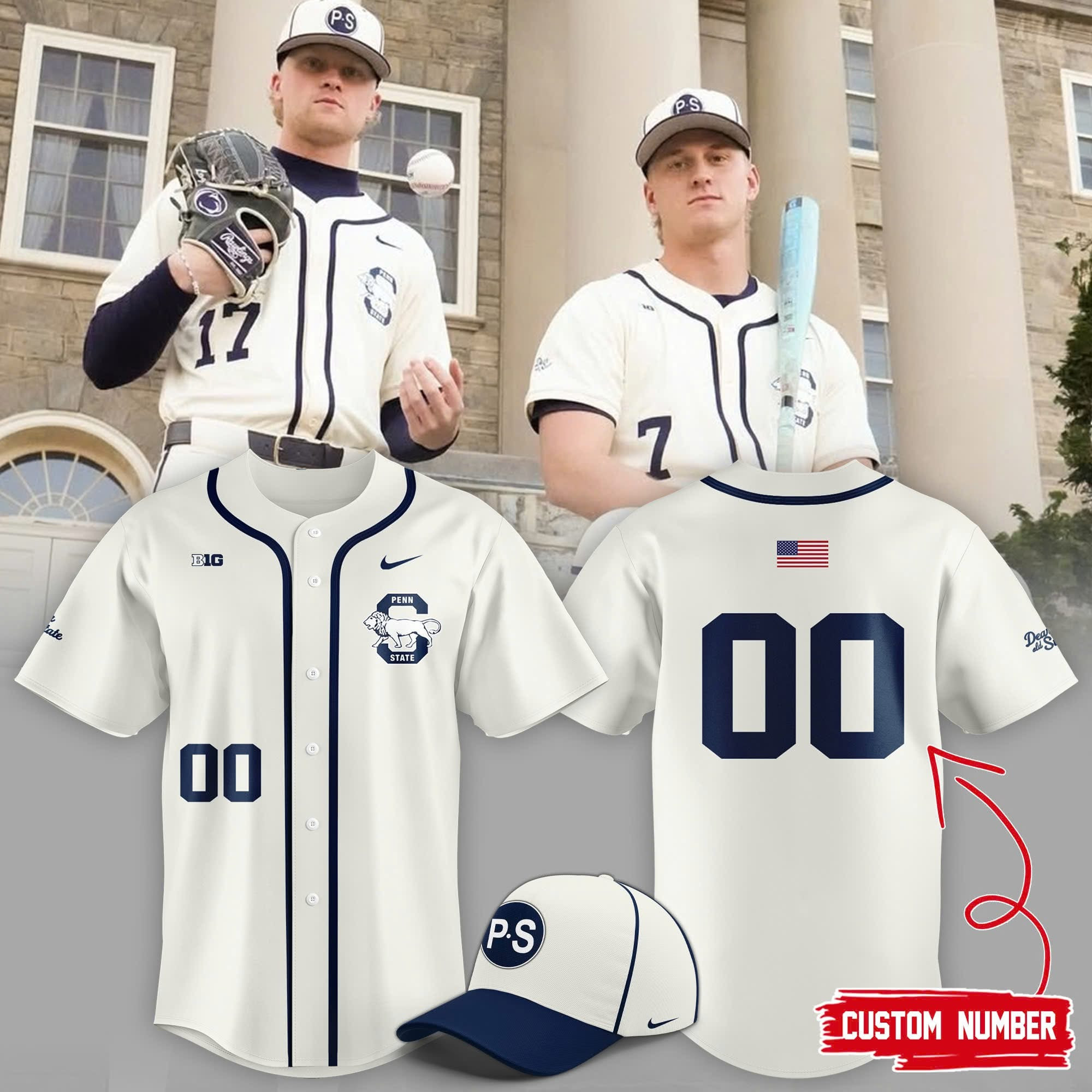 Custom Penn State Baseball Cream Jersey Penn State Nittany Lions Merch Fan Gifts Custom Penn State Baseball Cream Jersey Penn State Nittany Lions Merch Fan Gifts - Image 1