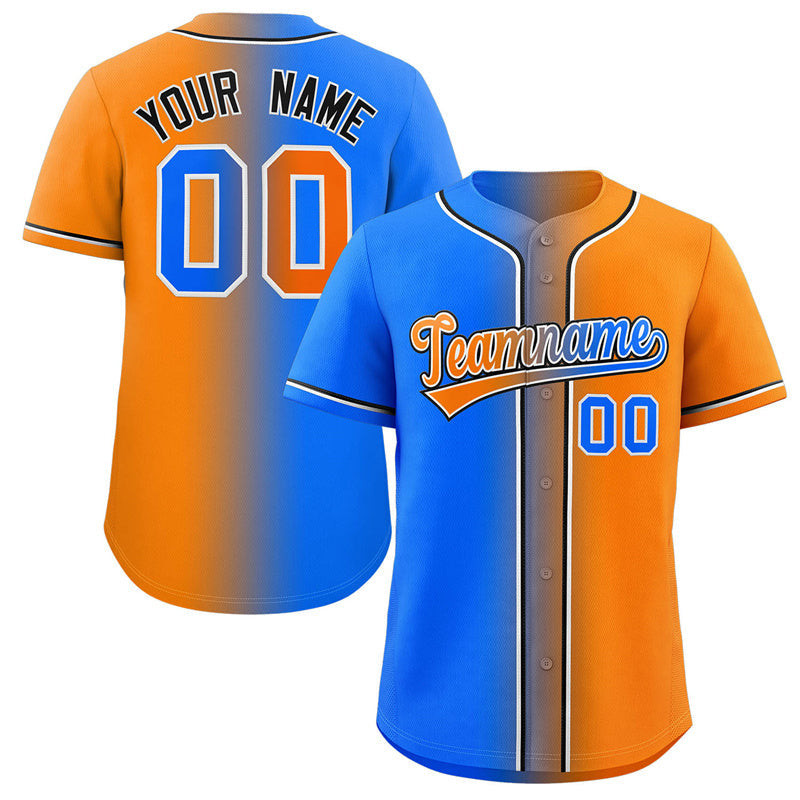 Custom Personalized Baseball Jersey Button Down Hip Hop Baseball Shirt Stitched Name Number Blue&Orange