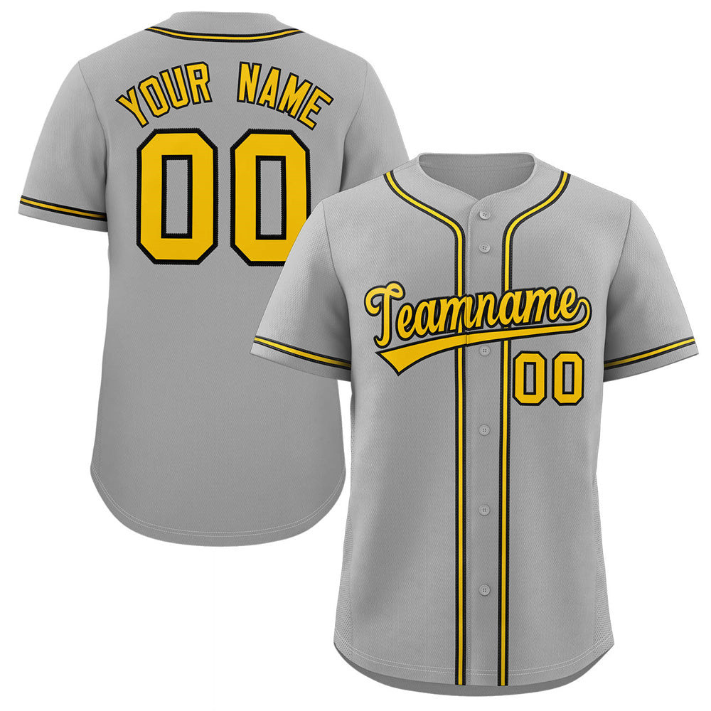 Custom Personalized Baseball Jersey Button Down Hip Hop Baseball Shirt Stitched Name Number Gray&Yellow&Black