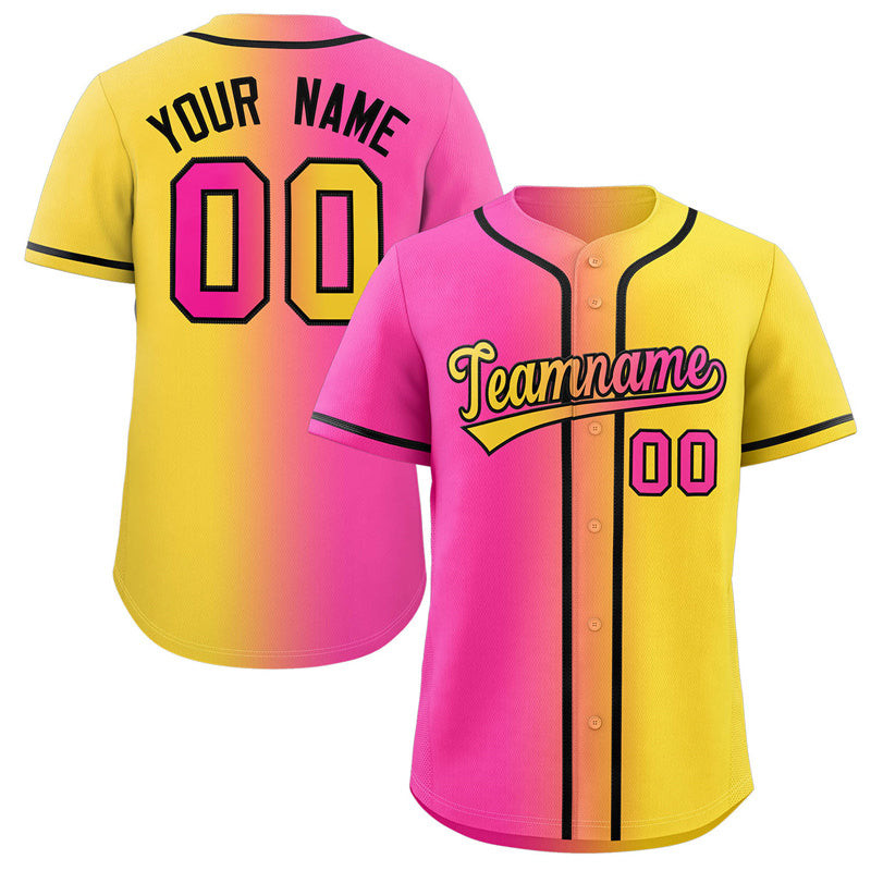 Custom Personalized Baseball Jersey Button Down Hip Hop Baseball Shirt Stitched Name Number Pink&Yellow