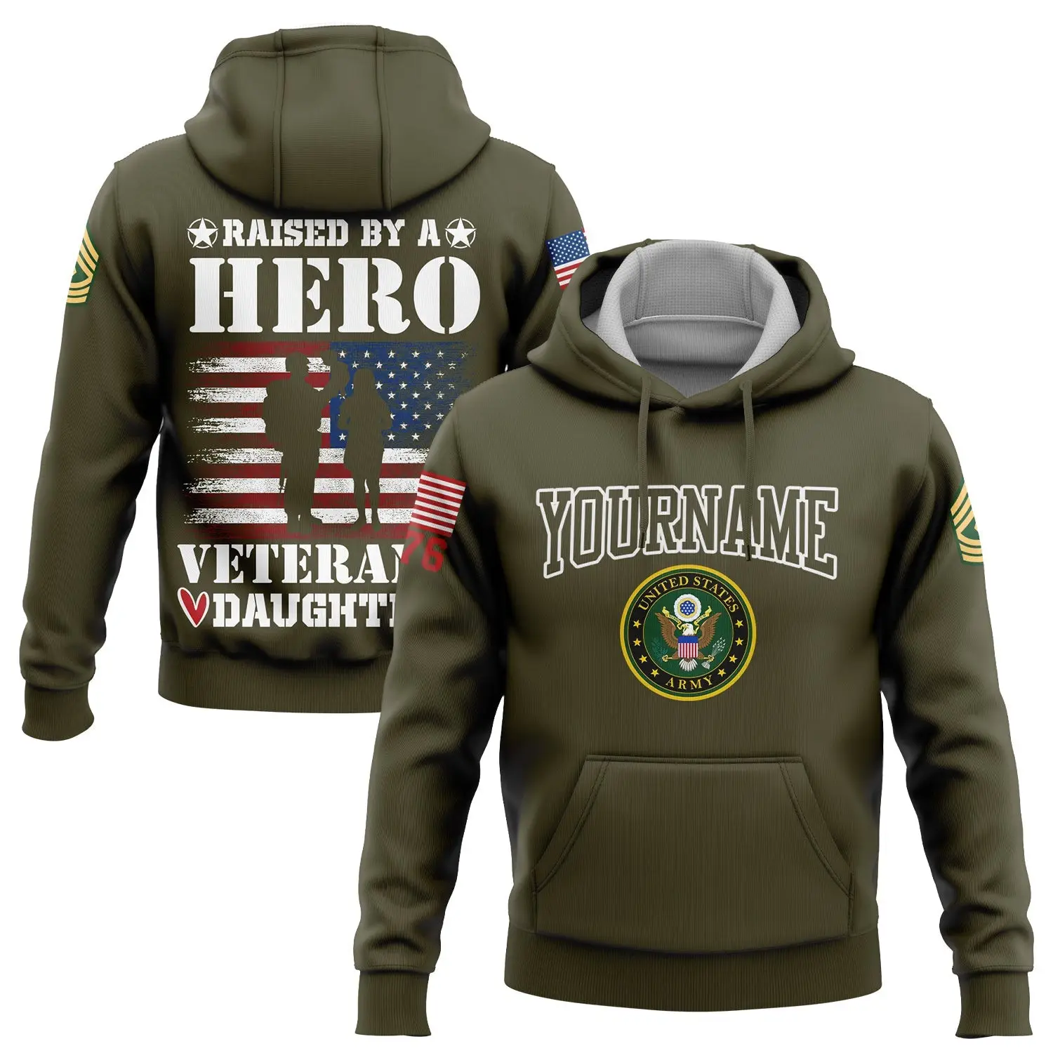 Custom Raised By A Hero Veteran's Daughter Hoodie Veterans Day Apparel Gift For Her
