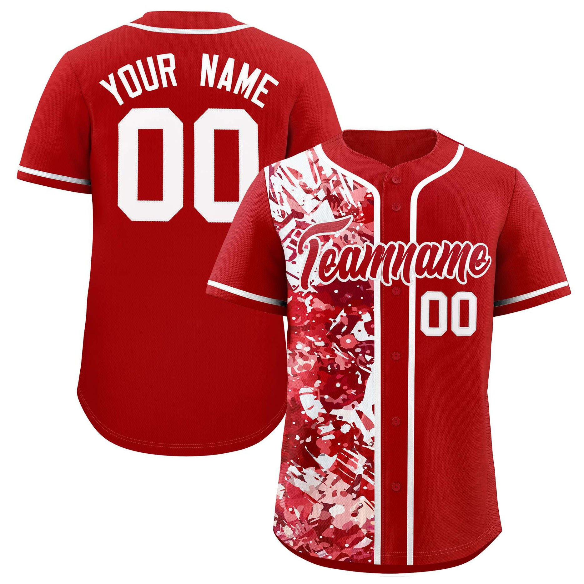 Custom Red White Split Personalized Graffiti Raglan Sleeve Baseball Jersey Style 4
