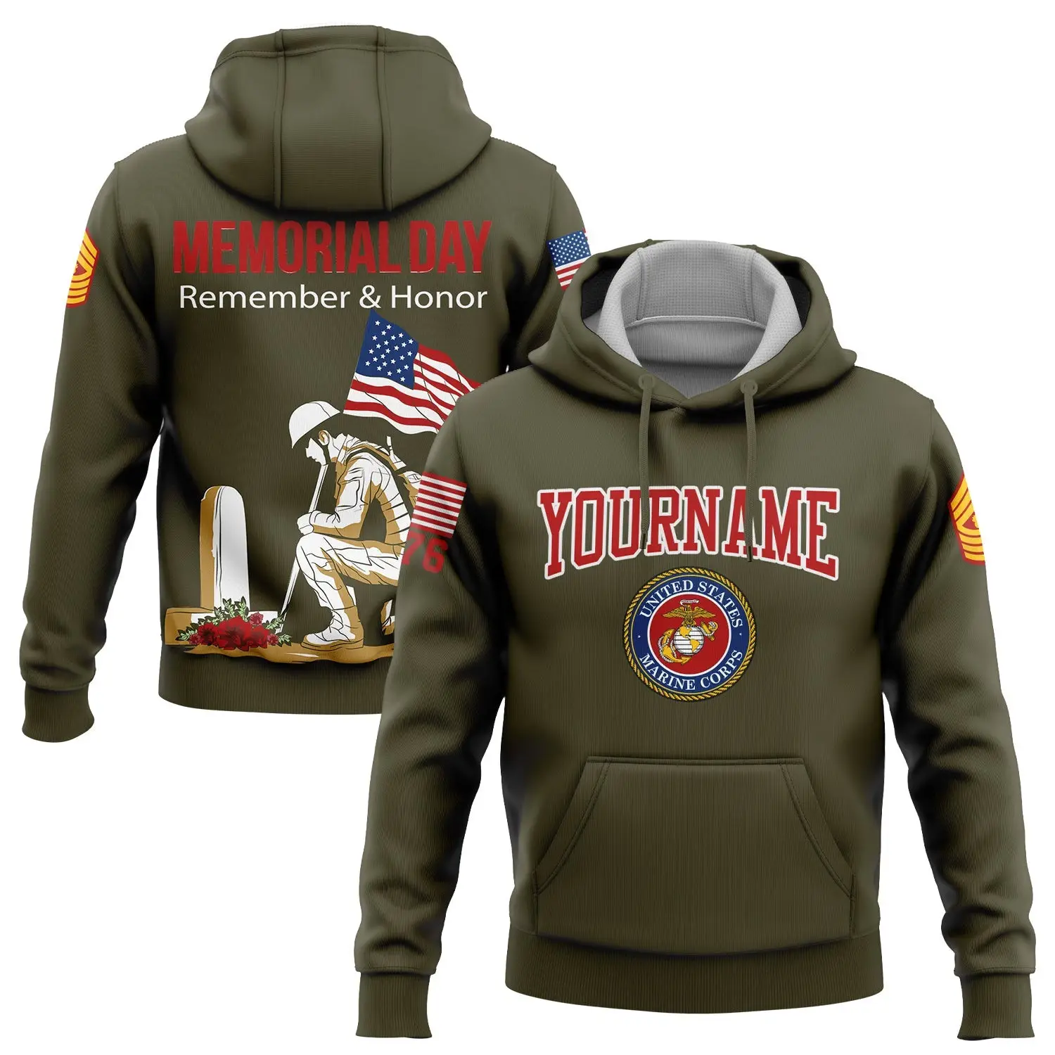 Custom Remember Honor 1776 American Flag Hoodie Memorial Day Apparel Gift For Her