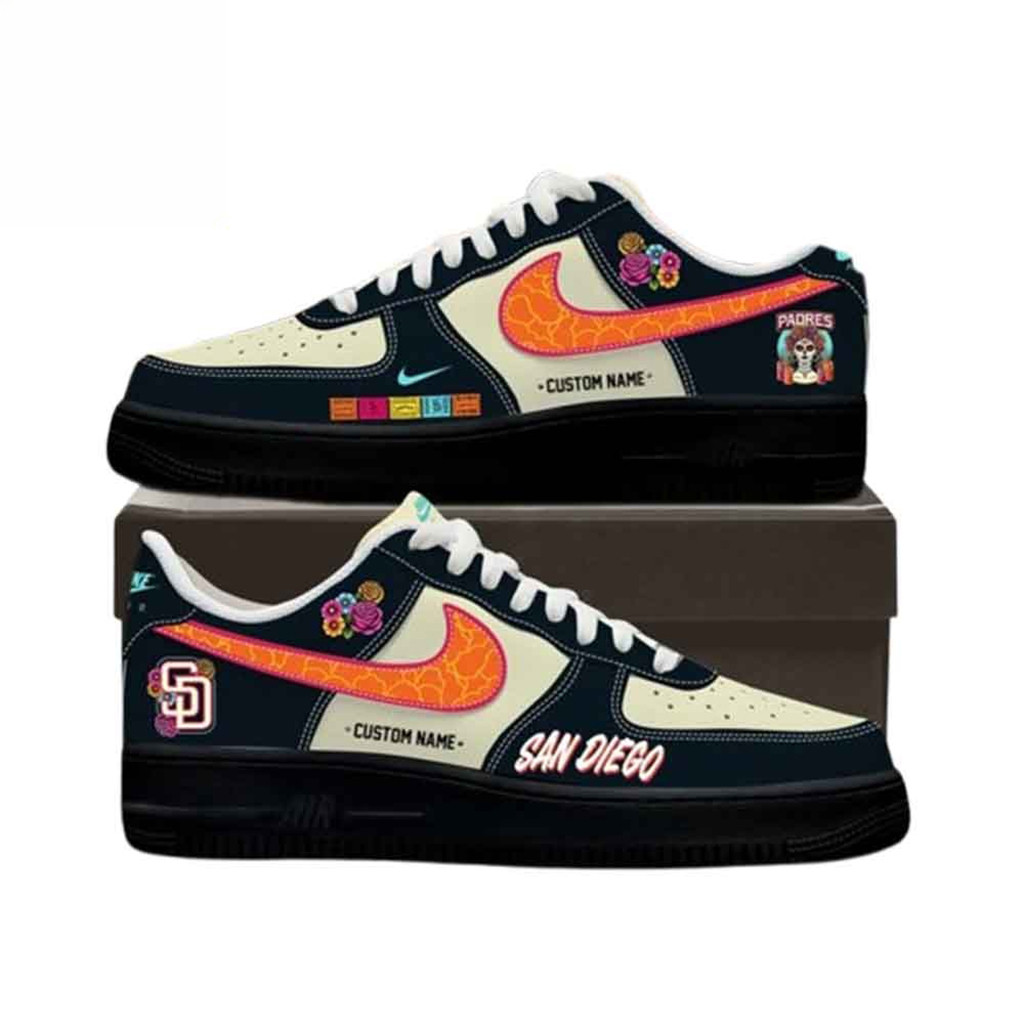 Custom San Diego Padres City Connect Air Force 1 Sneakers Day Of The Dead Graphic Shoes