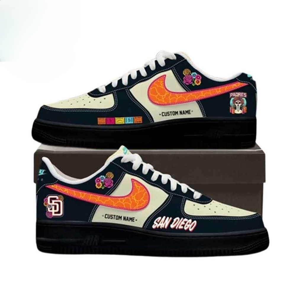 Custom San Diego Padres City Connect Air Force 1 Sneakers Day Of The Dead Shoes Padres Merch Custom San Diego Padres City Connect Air Force 1 Sneakers Day Of The Dead Shoes Padres Merch - Image 1