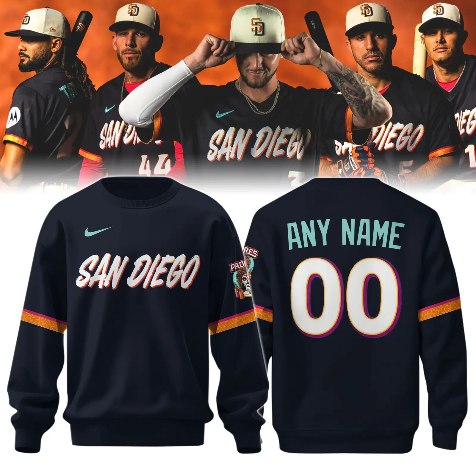 Custom SD Padres 2026 City Connect Stadium Sweatshirt Dia de los Muertos Inspired Gift