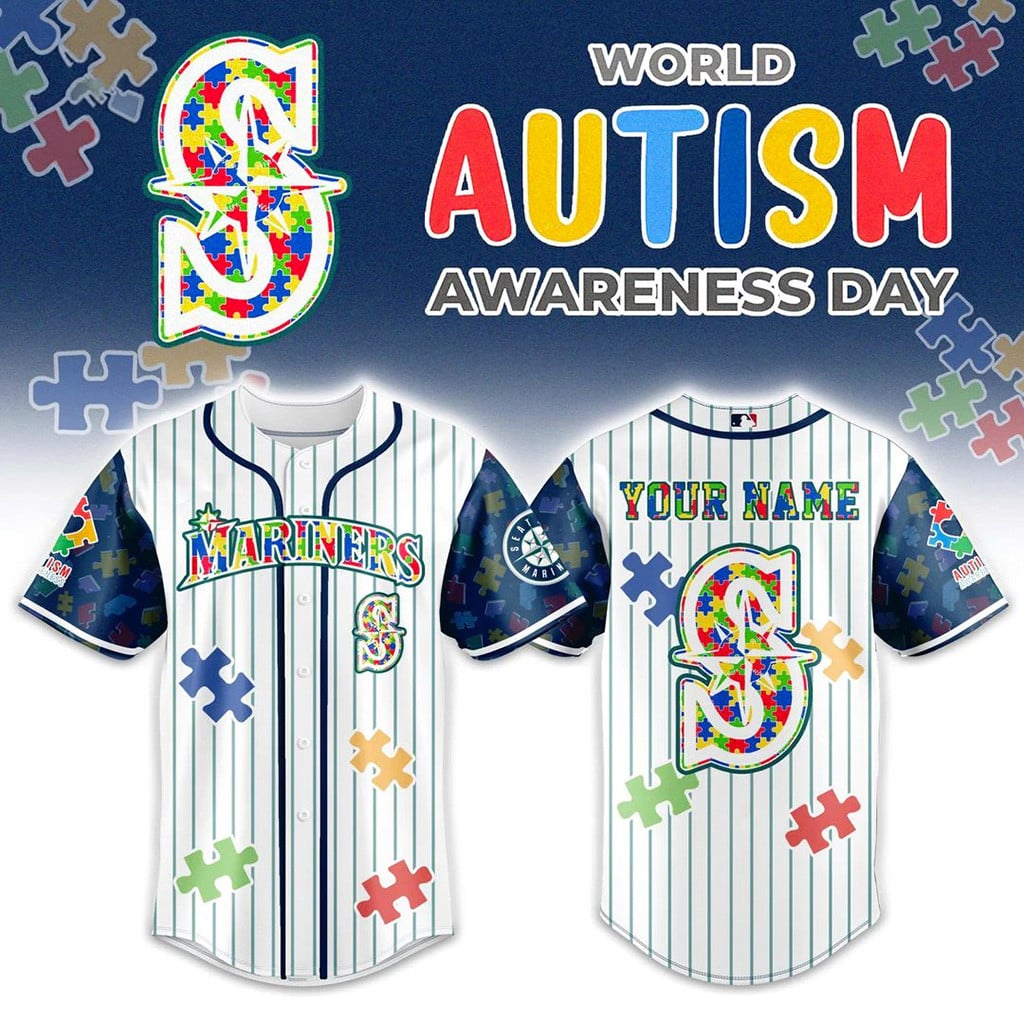 Custom Seattle Mariners X Autism Awareness 2026 Baseball Jersey Seattle Mariners Merch Fan Gift