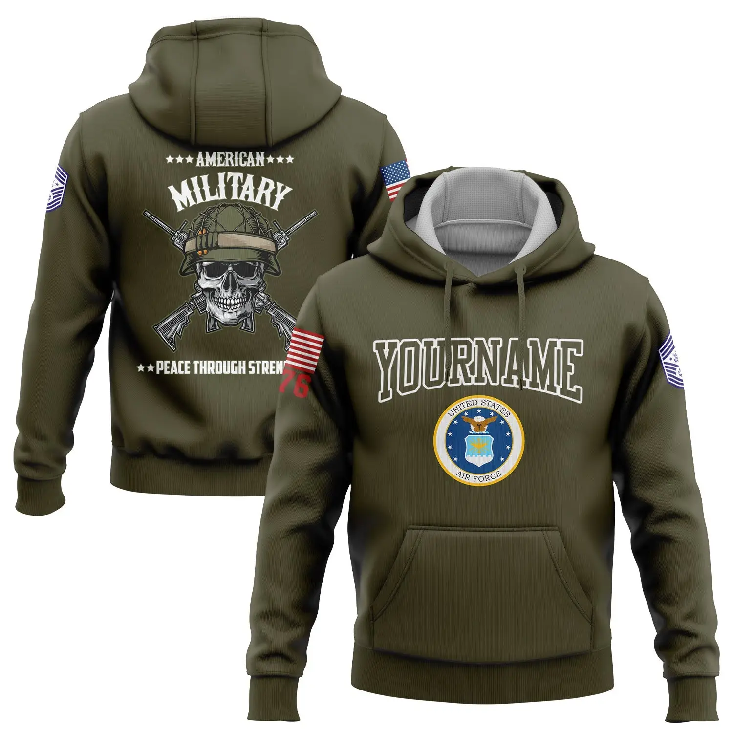 Custom Skull Peace Through Strength 1776 Hoodie U.S Air Force Military Apparel Gift For Her