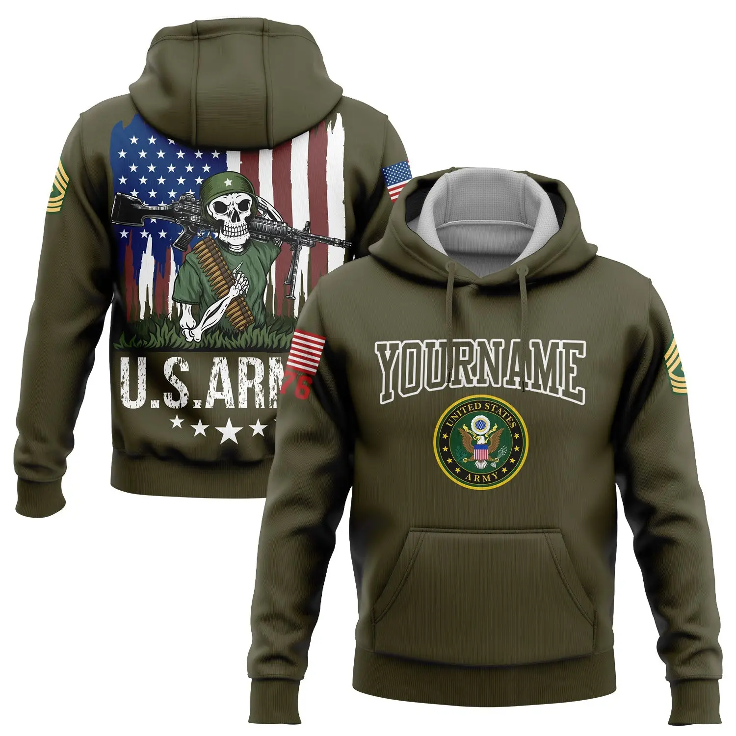 Custom Skull Soldiers Of Fortune 1776 Hoodie U.S Army Military Apparel Gift For Her