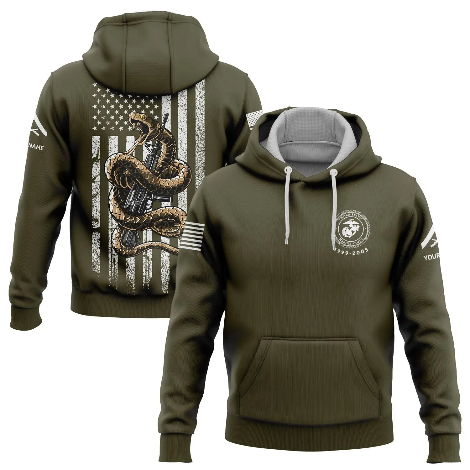 Custom Snake American Flag Military Hoodie Memorial Day Apparel Gift For Men