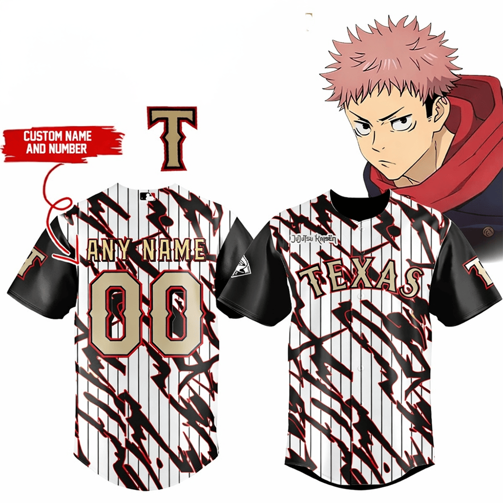 Custom Texas Rangers Jujutsu Kaisen 2026 Jersey Rangers Merch Gifts For Baseball Fans